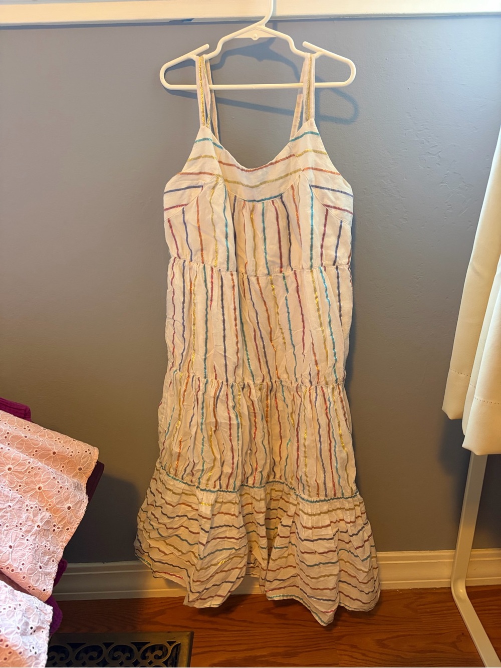 Joe Fresh White Sundress with Metallic and Pastel Stripes